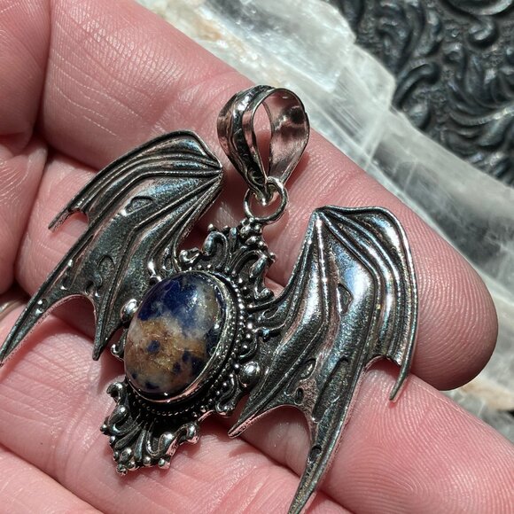 Halloween Flying Vampire Bat Sunset Sodalite Pendant Gemstone Crystal Jewelry - Picture 6 of 8